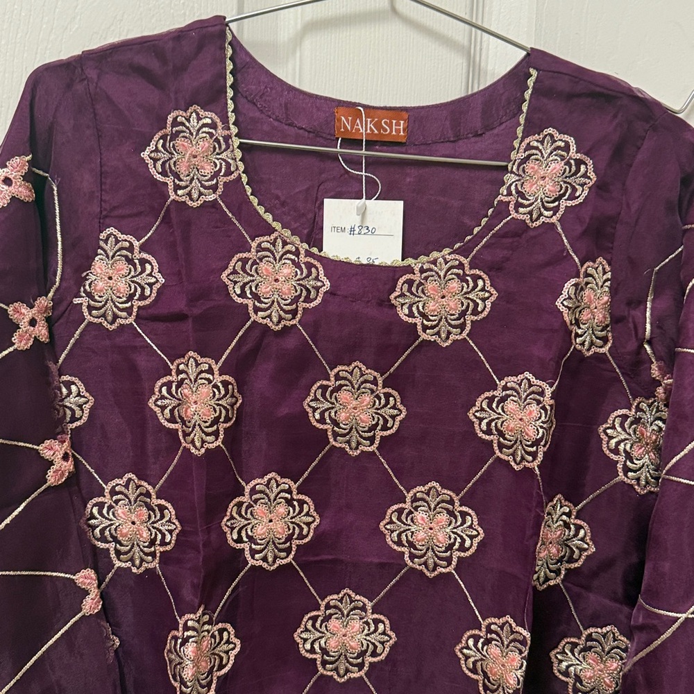 Pakistani Indian — Deep Purple Embroidered Salwar Kameez Custom Stictched #830 - Picture 3 of 10